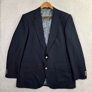 VTG Stafford‎ Blazer Mens 44L Worsted Wool Navy Gold 2-Button Tall Preppy Casual